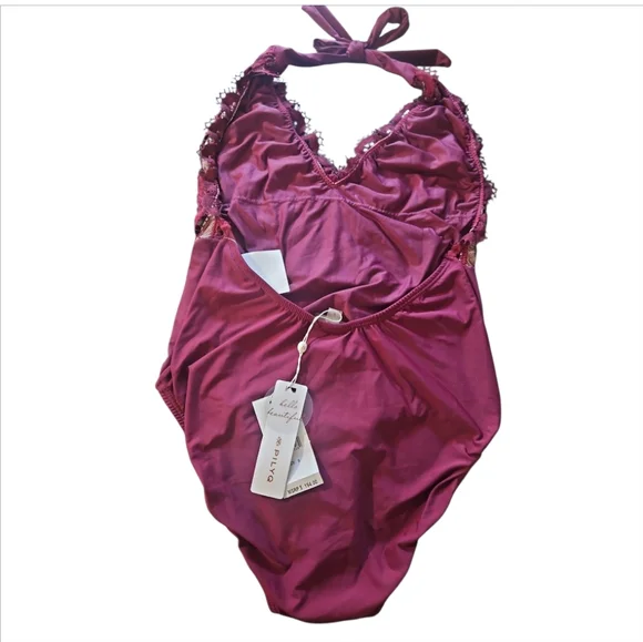 PILYQ Vino Lace Halter top one piece swimsuit